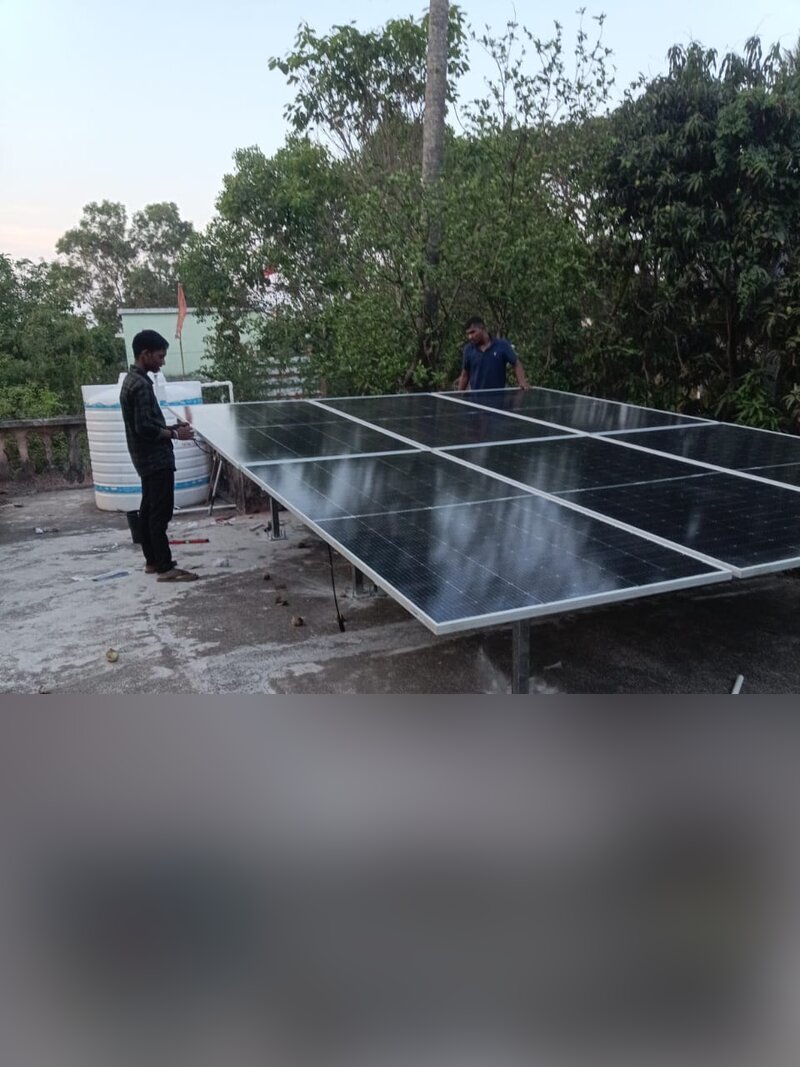 Solar panel installation on rooftop