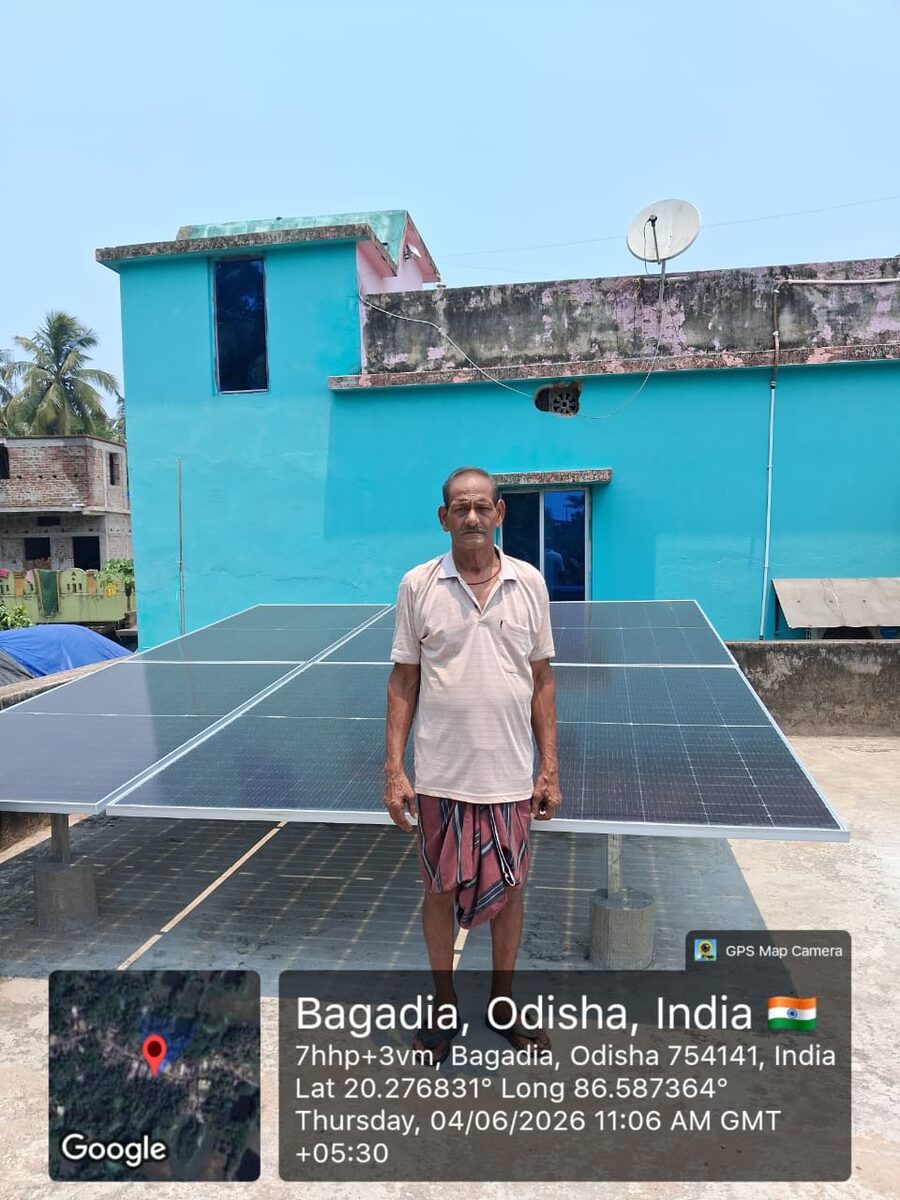 Rooftop solar panel installation with client at Bagadia, Odisha