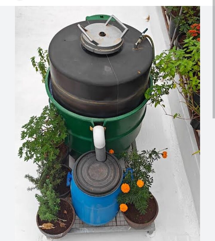 Home biogas plant turning kitchen waste into cooking gas