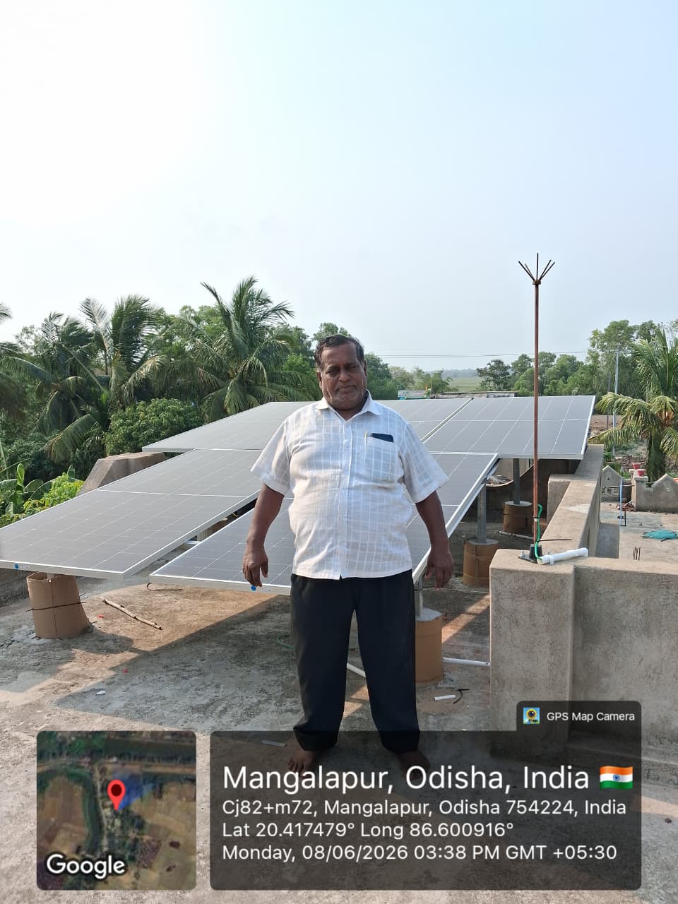 Rooftop solar panel installation with client at Mangalapur, Odisha