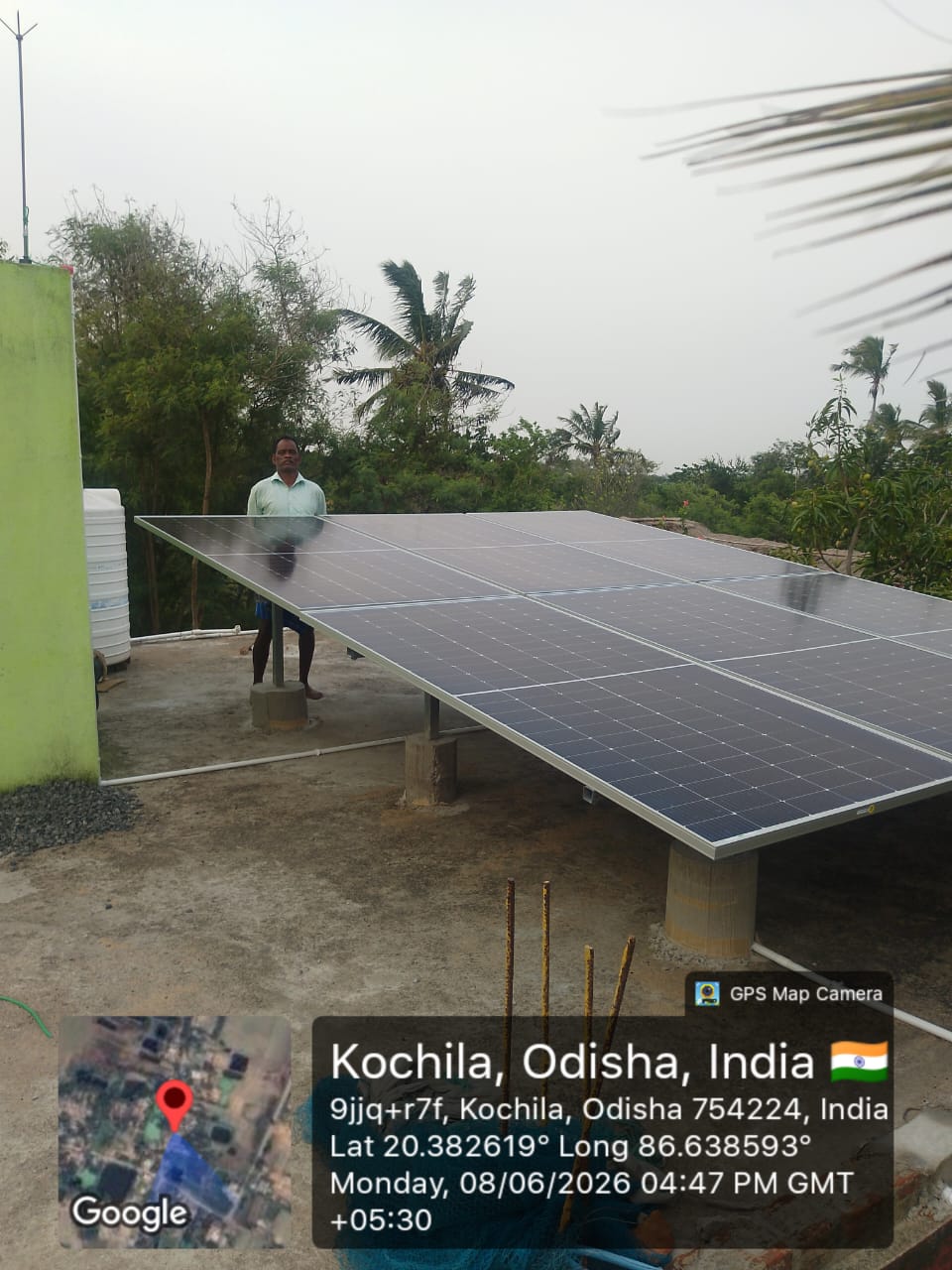 Rooftop solar panel installation with client at Kochila, Odisha