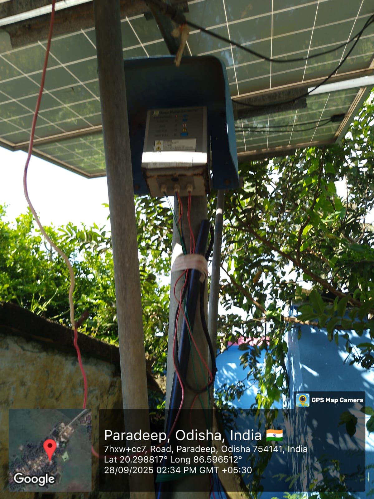 Solar panel and wiring setup at RWSS pump site, Paradeep, Jagatsinghpur
