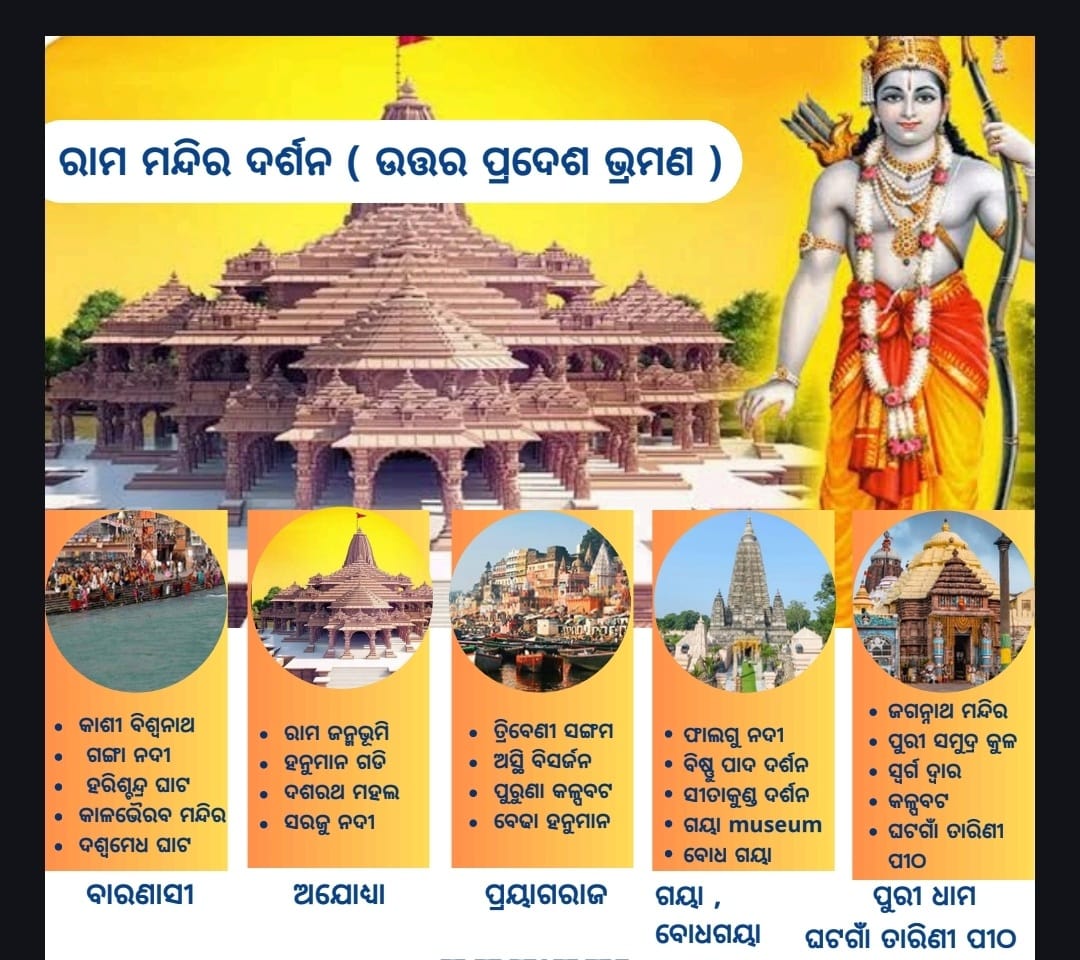 Ram Mandir Darshan — Ayodhya to Puri pilgrimage itinerary covering Varanasi, Ayodhya, Prayagraj, Gaya, Bodhgaya and Puri